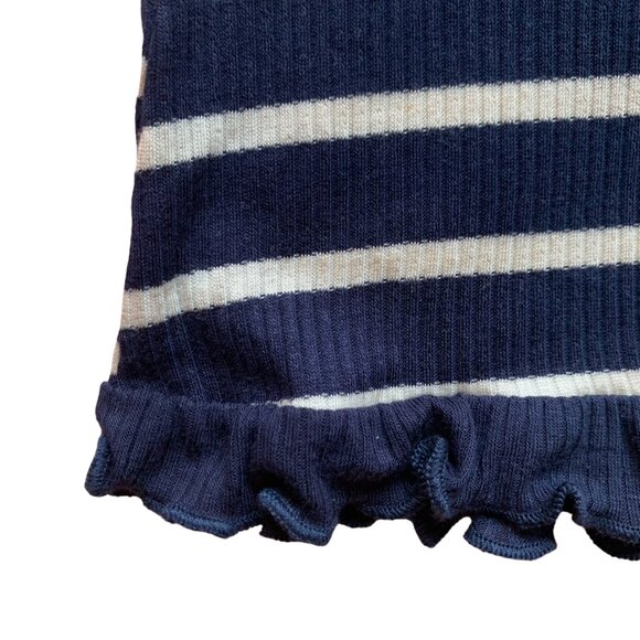 PEIONE -Navy Blue with white stripes tank Top - Sleeveless ruffle - Large - Picture 5 of 8